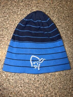 Norrona Striped Blue Knit Beanie Hat with Embroidered Logo